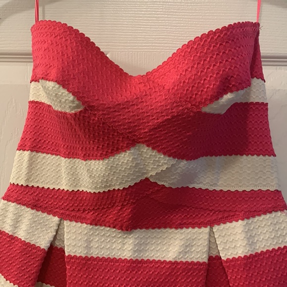 JEALOUS TOMATO BODYCON STRAPLESS DRESS :HOT PINK/OFF WHITE SZ M::EXPOSED ZIPPER - Picture 1 of 7